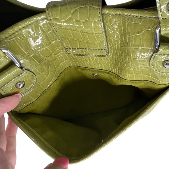 LIZ CLAIBORNE LIME GREEN FAUX ALLIGATOR HANDBAG SHOULDER BAG - Picture 8 of 15